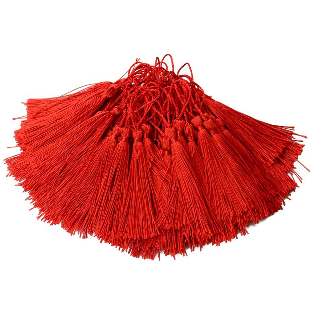 5 Inches Handmade Silky Floss Soft Craft Bookmark Tassels with Loops Souvenir (Red)